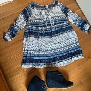 SOLD Blue Boho Prairie Printed Lace Up Tunic/Dress